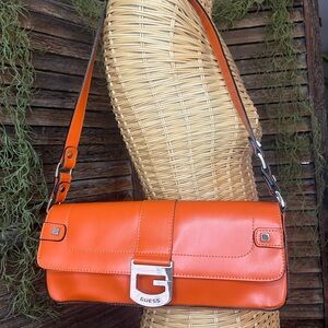 Guess Orange Shoulder Bag with Silver Clasp